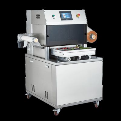 Automatische tray sealer DQ480L-V met voedselkwaliteit 304 roestvrij staal en 6061 geanodiseerd aluminium malen voor gemodificeerde atmosfeer verpakking